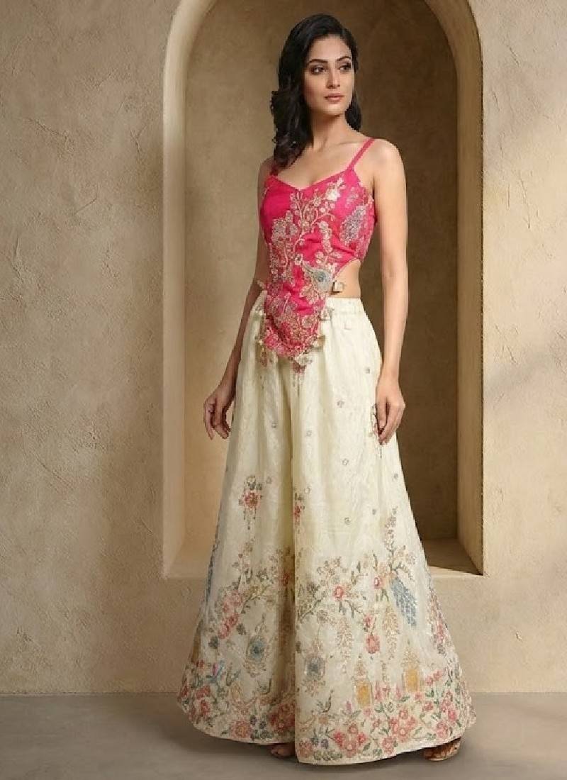 Embroidered plazzo set with modern blouse