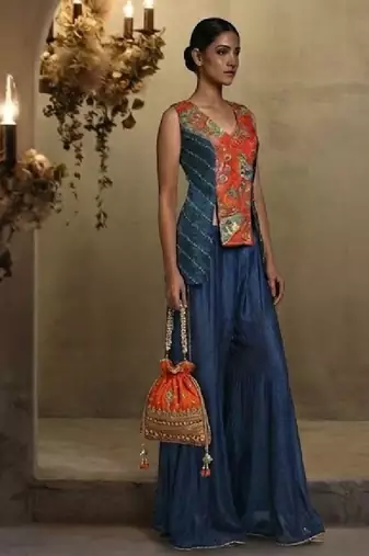 handcrafted jacket style kurta set with palazzo pants