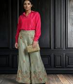 embroidered palazzo pants with solid hot pink shirt set