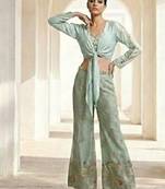 Tie-up crop top with embroidered pants