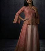 blush pink jacket kurta set with peach palazzo pants