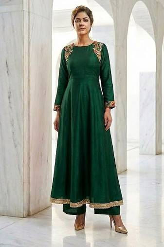 plus size emerald green embroidered anarkali set