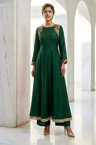 plus size emerald green embroidered anarkali set