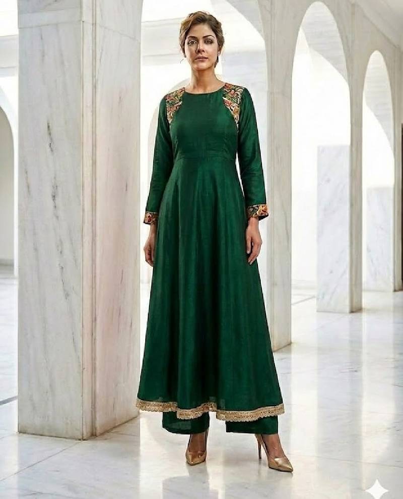 plus size emerald green embroidered anarkali set