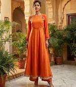plus size rust orange embroidered anarkali set
