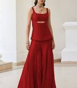 plus size red contemporary co-ord set with flared pants