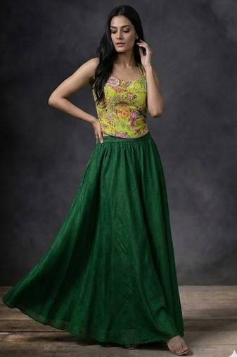 plus size green flared pants with printed blouse set