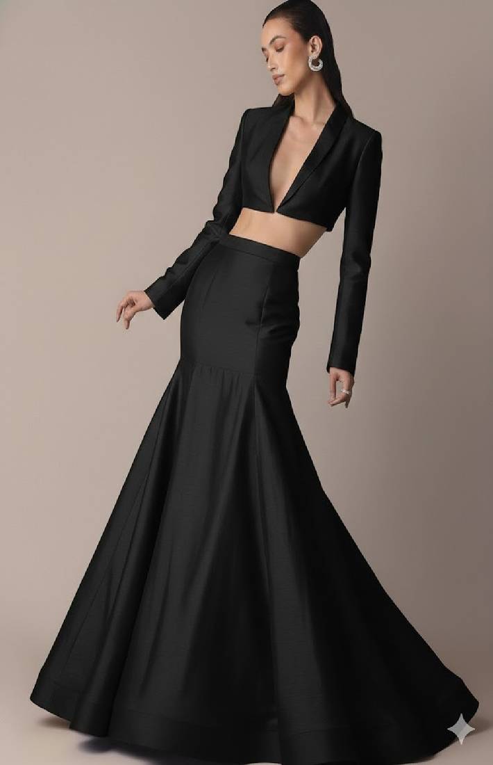 Black Contemporary Skirt Co-Ord Set