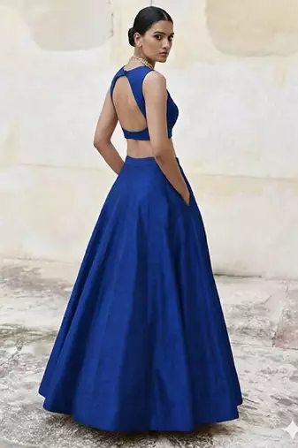 Royal Blue Open-Back Lehenga Set