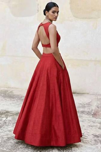 Classic Red Open-Back Lehenga Set