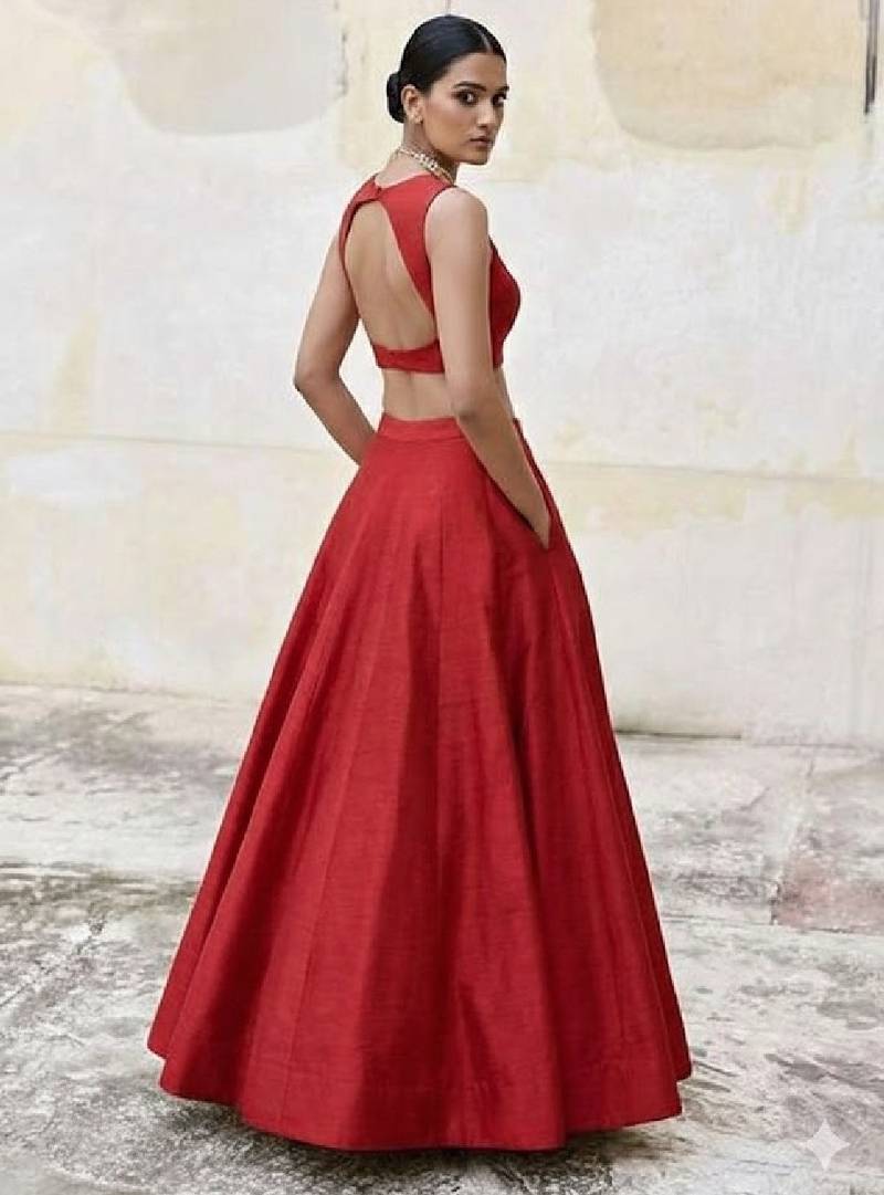 Classic Red Open-Back Lehenga Set