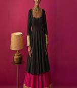 Black and Pink Layered Anarkali Set