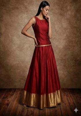 Deep Maroon Silk Lehenga Set 1