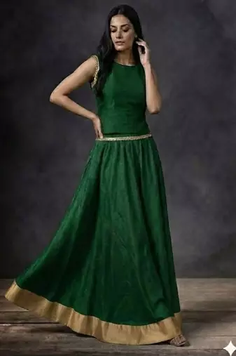 Emerald Green Silk Lehenga Set
