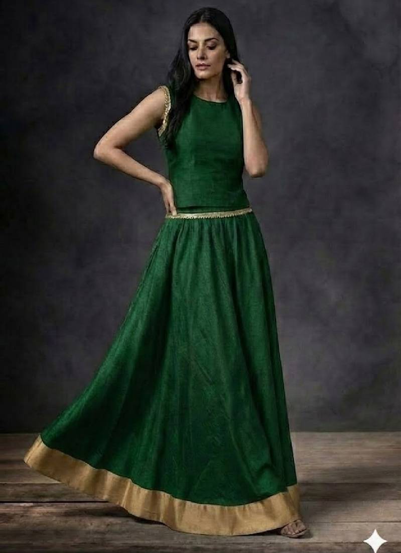 Emerald Green Silk Lehenga Set