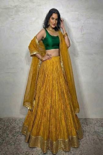 Mustard Yellow Lehenga with Green Blouse