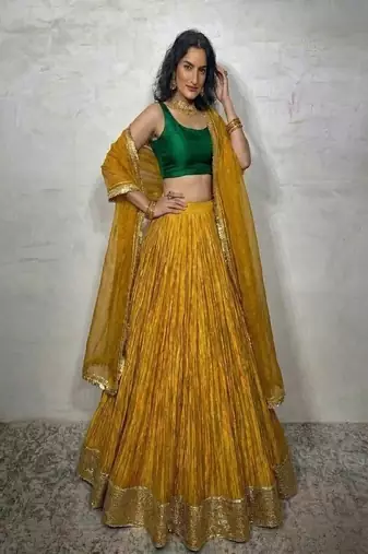 Mustard Yellow Lehenga with Green Blouse