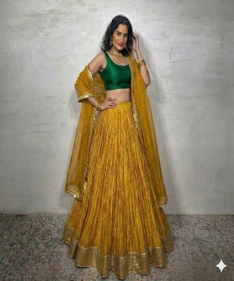 Mustard Yellow Lehenga with Green Blouse
