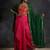 Pink Draped Lehenga Set with Green Dupatta