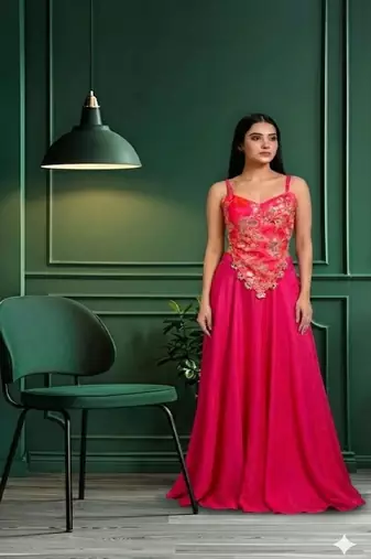 Hot Pink Embroidered Anarkali lehenga