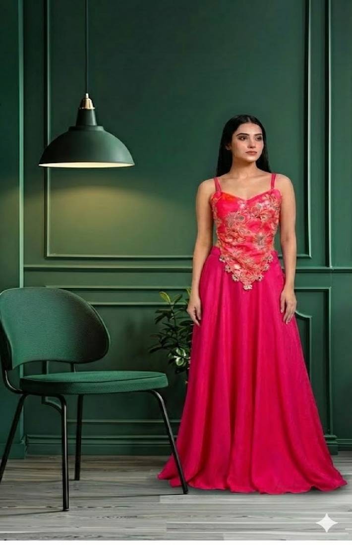 Hot Pink Embroidered Anarkali lehenga