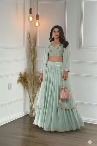Mint Green Lehenga Set with Jacket