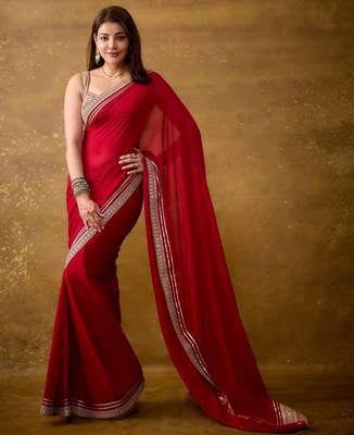 Bollywood Designer Fandy Satin Silk Zari Dori Embroidery Sequence work Saree 1