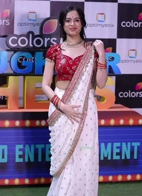 White Faux Georgette Sequence Embroidery with Mirror Lace work Saree 1