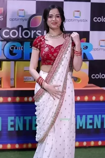 White Faux Georgette Sequence Embroidery with Mirror Lace work Saree