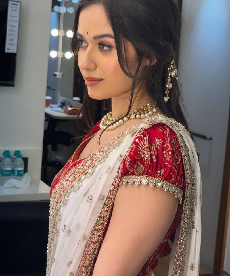 White Faux Georgette Sequence Embroidery with Mirror Lace work Saree