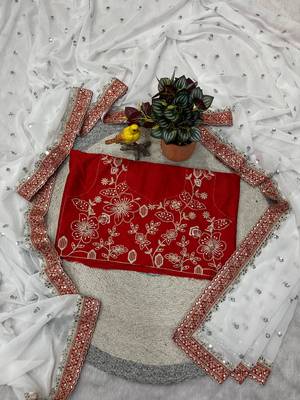 White Faux Georgette Sequence Embroidery with Mirror Lace work Saree 4
