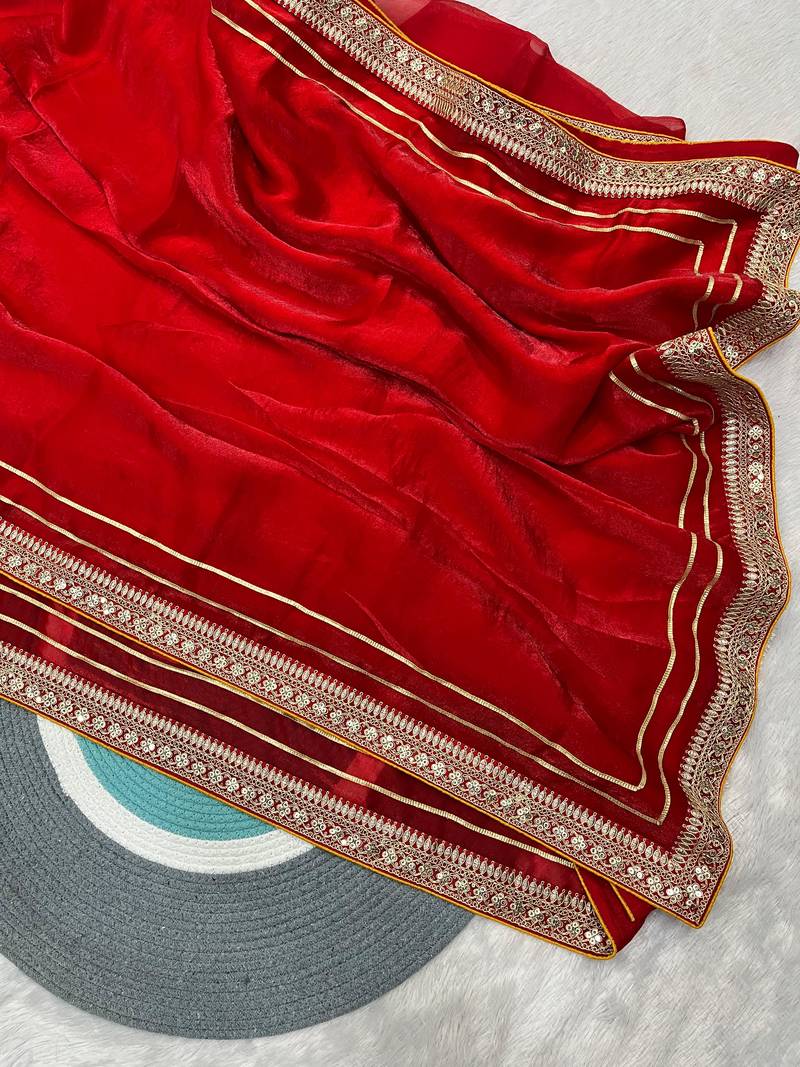 Bollywood Designer Fandy Satin Silk Zari Dori Embroidery Sequence work Saree