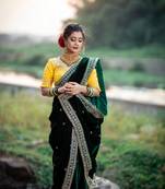 Green Velvet Sequins and Jari Dori Embroidered Lace Border with Sequins Butti work Saree