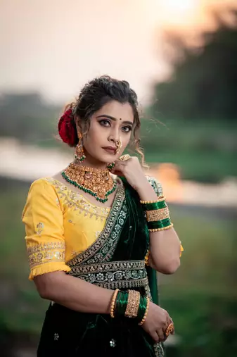 Green Velvet Sequins and Jari Dori Embroidered Lace Border with Sequins Butti work Saree