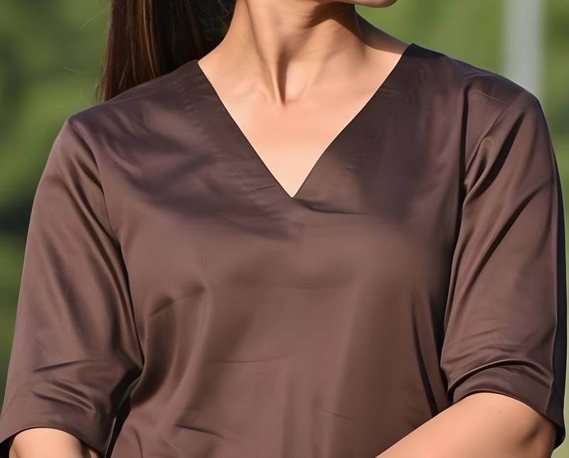 Solid Straight Brown Kurta Set for Women with Pant 3/4 Sleeve, V Neck Designer Kurta with Palazzo Pant Set