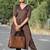 Solid Straight Brown Kurta Set for Women with Pant 3/4 Sleeve, V Neck Designer Kurta with Palazzo Pant Set