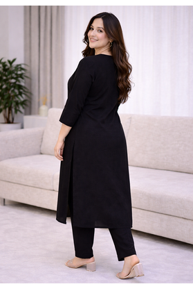 Solid Straight Brown Kurta Set for Women with Pant 3/4 Sleeve, V Neck Designer Kurta with Pant Set 2