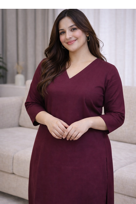 Solid Straight Brown Kurta Set for Wome0n with Pant 3/4 Sleeve, V Neck Designer Kurta with Pant Set 5