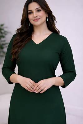 Solid Straight Brown Kurta Set for Women with Pant 3/4 Sleeve, V Neck Designer Kurta with Pant Set 4