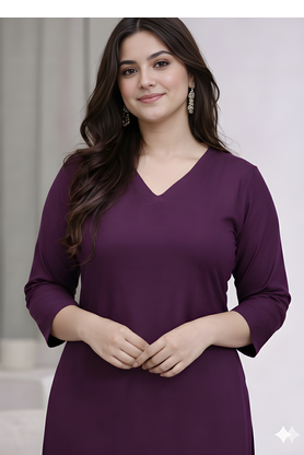 Solid Straight Brown Kurta Set for Women with Pant 3/4 Sleeve, V Neck Designer Kurta with Pant Set 4