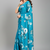 Blue printed satin saree with blouse piece