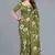 Green printed satin saree with blouse piece