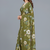 Green printed satin saree with blouse piece