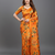 Orange printed satin saree with blouse piece
