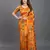 Orange printed satin saree with blouse piece