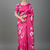 Pink printed satin saree with blouse piece