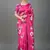 Pink printed satin saree with blouse piece