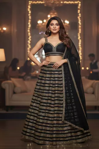 Black Color Heavy Kasturi Silk Lehenga Choli With Sequence and Dori Work