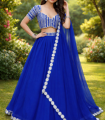 Blue Foil Mirror Work Georgette Lehenga Set With Dupatta