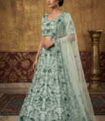 Light Green Faux Georgette Lehenga With Thread Dori Heavy Sequins Embroidery Work